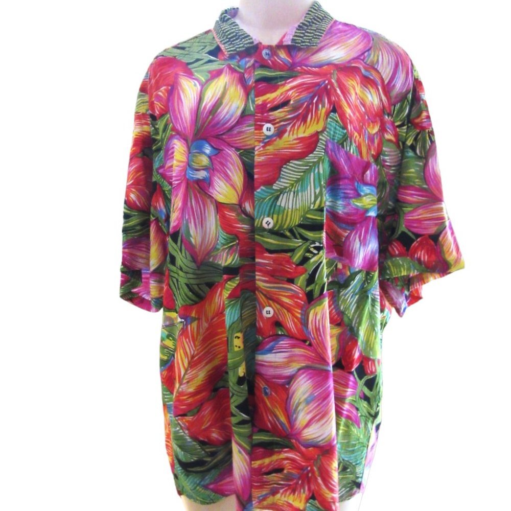 Vintage Men's Jams World Hawaiian Button Down Shirt, Floral Print Sz XL